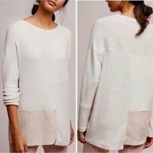 Anthropologie Saturday Sunday Oatmeal Cream Fuzzy Tunic Top size L
